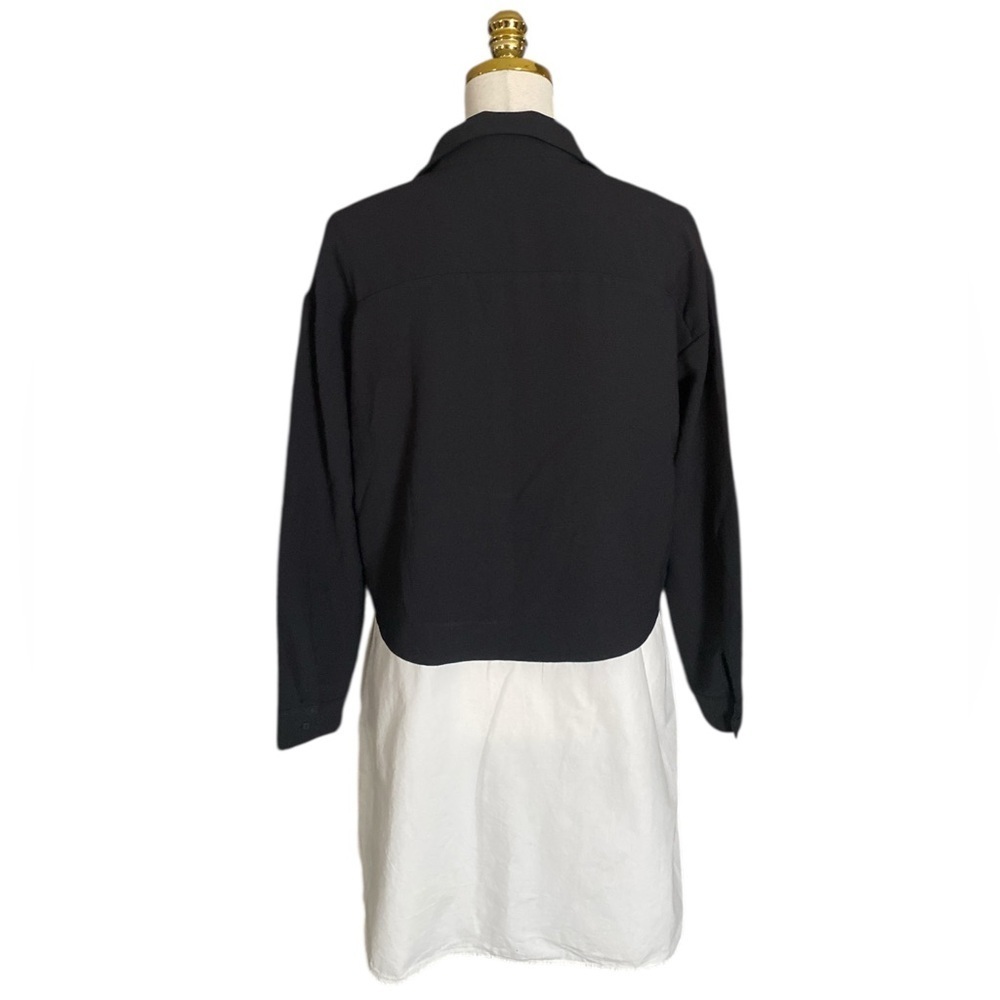 Zara Black Contrasting White Layered 1/2 Button Down Oversized Shirt Size S - Picture 4 of 5